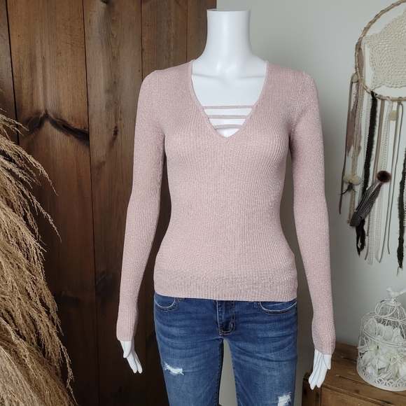 Express Sweaters - NWT Express Shimmery Dusty Pink Ribbed Knit Sweater Top
